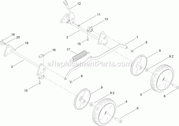 Toro 20836 (313000001-313999999) 48cm Super Recycler Lawn Mower, 2013 Traction, Height-Of-Cut and Suspension Assembly Diagram