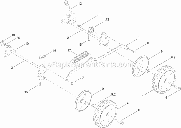 Toro 20837 (311000001-311999999) 48cm Super Recycler Lawn Mower, 2011 Traction, Height-Of-Cut and Suspension Assembly Diagram