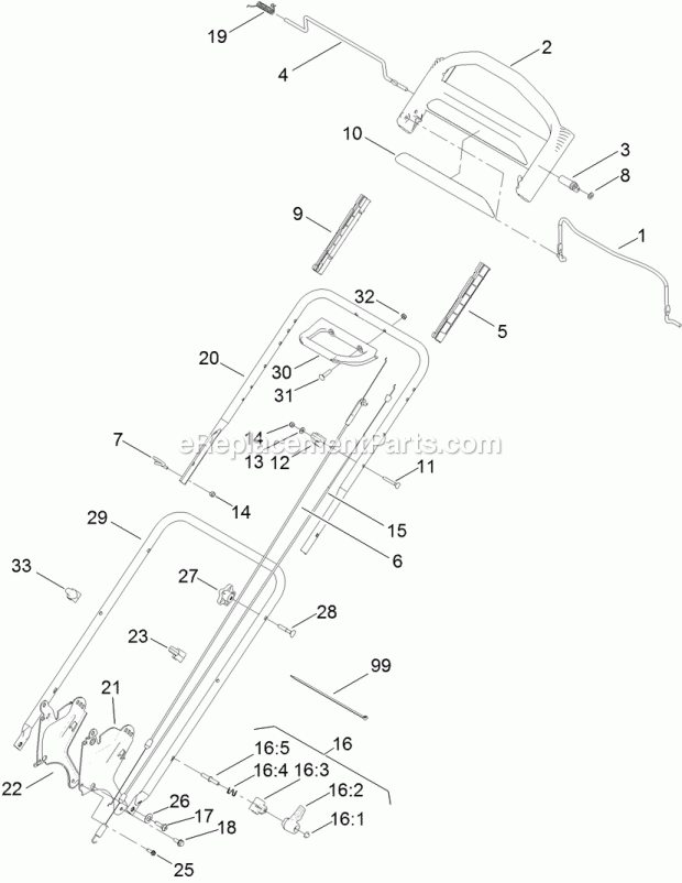 Toro 20837 (314000001-314999999) 48cm Super Recycler Lawn Mower, 2014 Handle Assembly Diagram