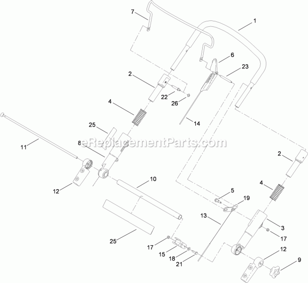 Toro 20899 (311000001-311999999) 53cm Super Bagger Lawn Mower, 2011 Upper Handle Assembly Diagram