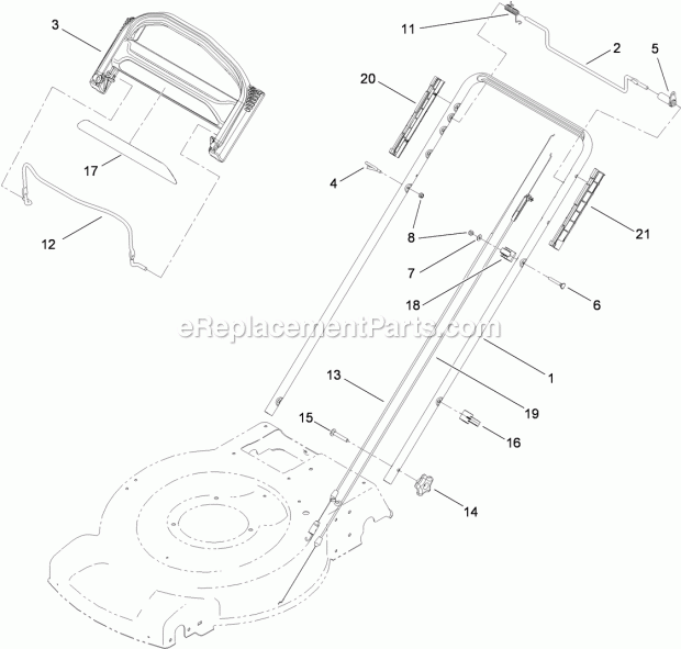 Toro 20955 (310000001-310999999) 55cm Recycler Lawn Mower, 2010 Upper Handle Assembly Diagram