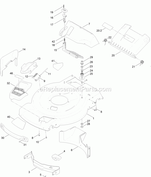 Toro 20960 (315000001-315999999) 55cm Recycler Lawn Mower, 2015 Housing and Rear Deflector Assembly Diagram