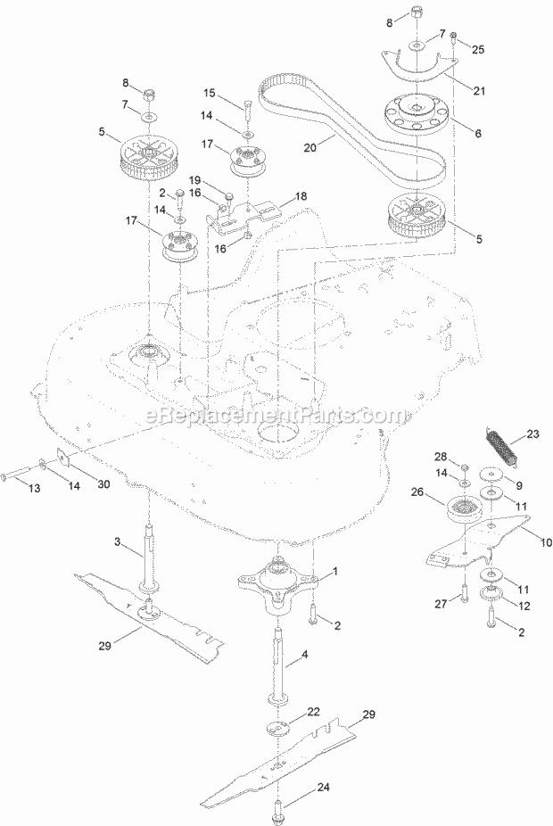 Toro 20975 (316000001-316999999) Timemaster 76cm Lawn Mower, 2016 Belt, Spindle and Blade Assembly Diagram