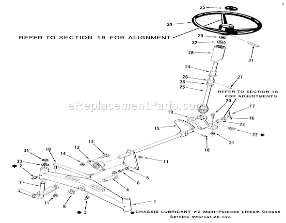 Toro 21-12K805 (1988) Lawn Tractor Front Axle And Steering Diagram