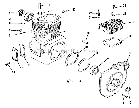 Toro 21-12K806 (1989) Lawn Tractor Kohler Crankcase & Cylinder Head Diagram