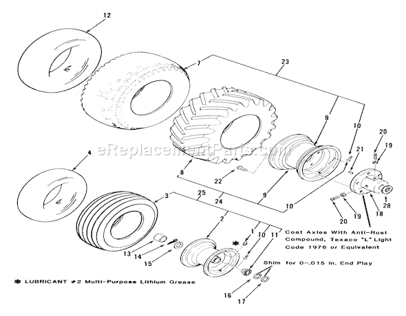 Toro 21-12K806 (1989) Lawn Tractor Wheels And Tires Diagram