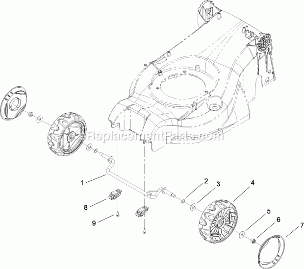 Toro 21026 (290003001-290999999) Emotion 43cm Lawn Mower, 2009 Front Wheel Assembly Diagram