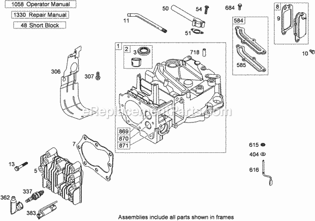 Toro 21026 (290003001-290999999) Emotion 43cm Lawn Mower, 2009 Cylinder Assembly Briggs and Stratton 122t07-2059-B1 Diagram