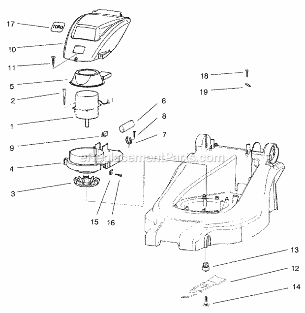 Toro 21062 (8900001-8999999) (1998) 34cm Electric Recycler Mower, Uk Motor and Blade Assembly Diagram