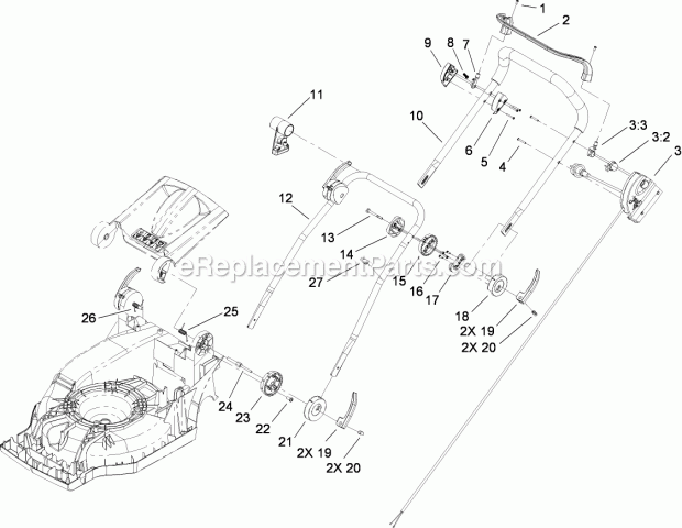 Toro 21090 (280D00001-280D99999) Eurocycler 41cm Electric Lawn Mower, 2008 Handle Assembly Diagram