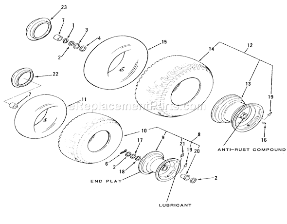 Toro 22-08B301 (1985) Lawn Tractor Wheels And Tires Diagram