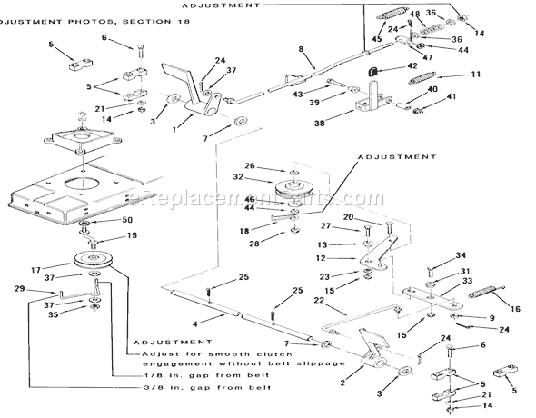 Toro 22-08B301 (1985) Lawn Tractor Brake And Clutch Linkage 3 & 5 Speeds Diagram