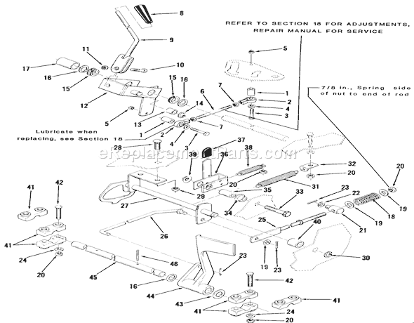 Toro 22-08B301 (1985) Lawn Tractor Clutch, Brake And Speed Control Linkage Diagram