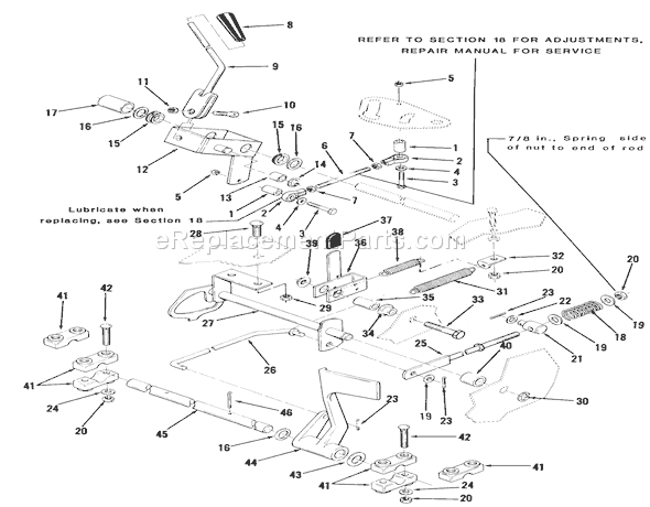 Toro 22-13KE02 (1989) Lawn Tractor Clutch, Brake And Speed Control Linkage Diagram