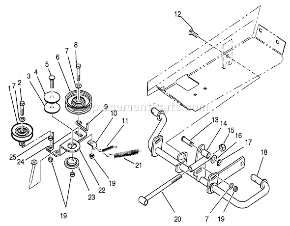 Toro 22-14O502 (2000001-2999999)(1992) Lawn Tractor Idler And Pedal Shaft Assembly Diagram