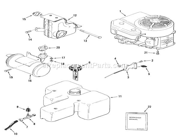 Toro 22-17KE01 (1988) Lawn Tractor Engine, Fuel & Exhaust Systems Diagram