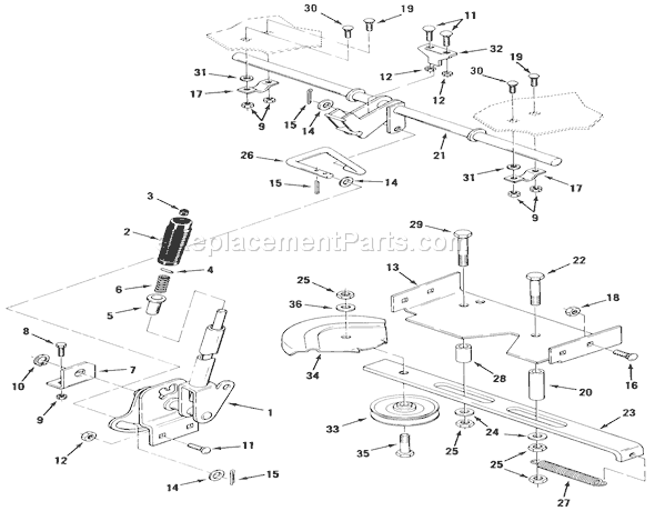 Toro 22-17KE01 (1988) Lawn Tractor Attachment Lift And Mower Belt Tensioner Diagram