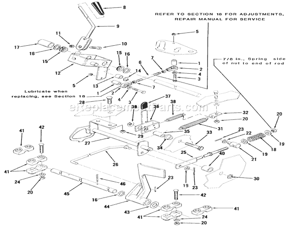 Toro 22-17KE01 (1988) Lawn Tractor Clutch, Brake And Speed Control Linkage Diagram