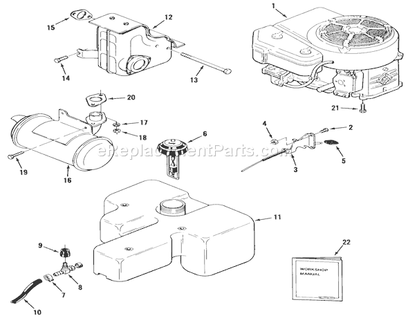 Toro 22-17KE02 (1989) Lawn Tractor Engine, Fuel & Exhaust Systems Diagram