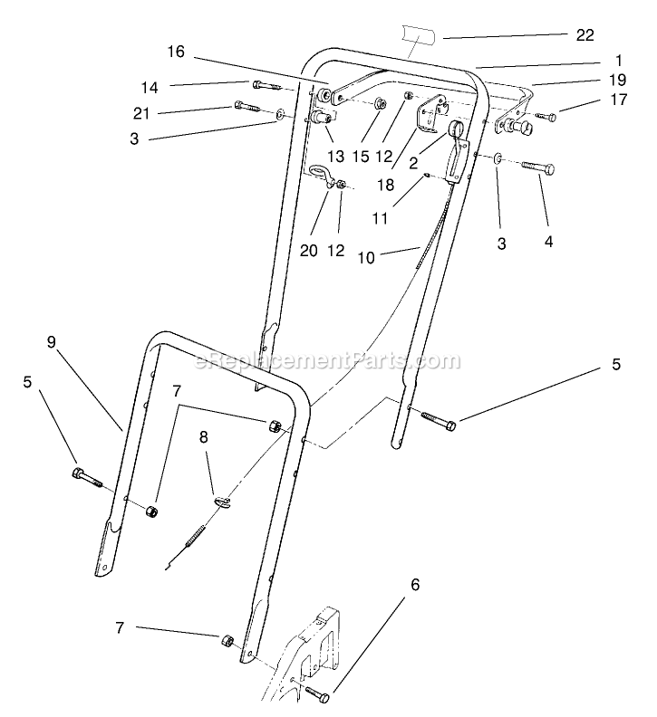 Toro 22026 (210000001-210999999)(2001) Side Discharge Mower Handle Assembly Diagram