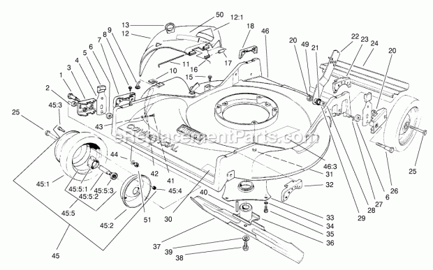 Toro 22026 (220000001-220999999) Side Discharge Mower, 2002 Housing & Wheel Assembly Diagram