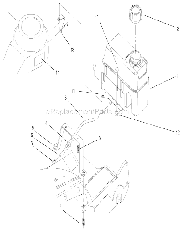 Toro 22038 (210000001-210999999)(2001) Lawn Mower Fuel Tank and Bracket Assembly Diagram