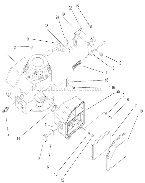 Toro 22040 (210000001-210999999)(2001) Lawn Mower Engine and Air Filter Assembly Diagram