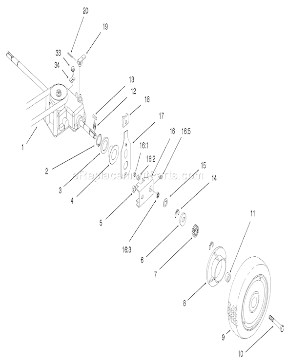 Toro 22045 (220000001-220999999)(2002) Lawn Mower Gear Case and Rear Wheel Assembly Diagram