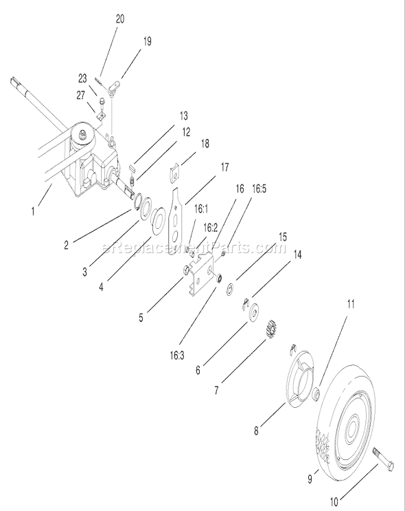 Toro 22157 (9900001-9999999)(1999) Lawn Mower Gear Case and Rear Wheel Assembly Diagram