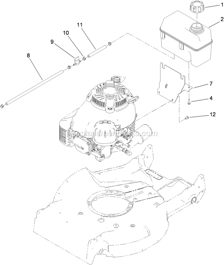 Toro 22188TE (311000001-311999999)(2011) 53cm Heavy-Duty Recycler/Rear Bagging Lawn Mower Fuel Tank Assembly Diagram