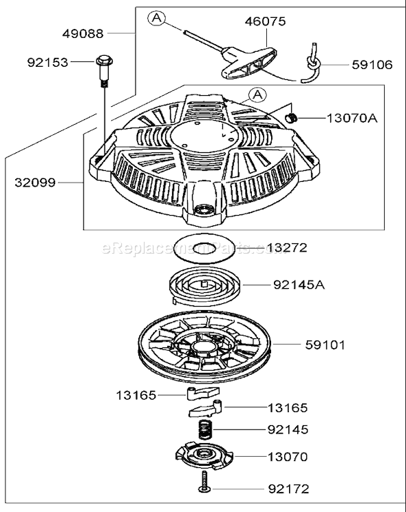 Toro 22190 (290000001-290999999)(2009) Lawn Mower Starter Assembly Kawasaki Fj180v-As39 Diagram