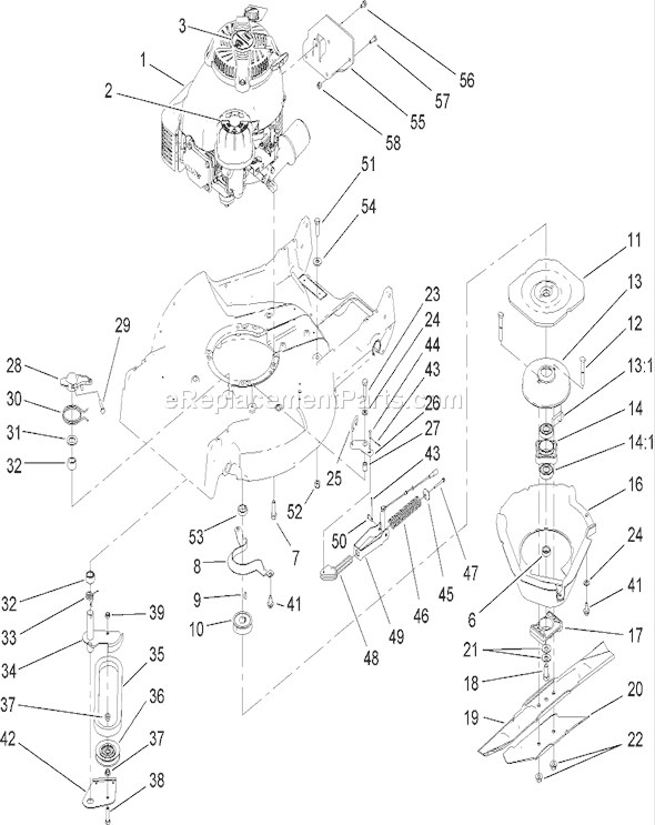 Toro 22191 (280000001-280999999)(2008) Lawn Mower Engine and Blade Assembly Diagram