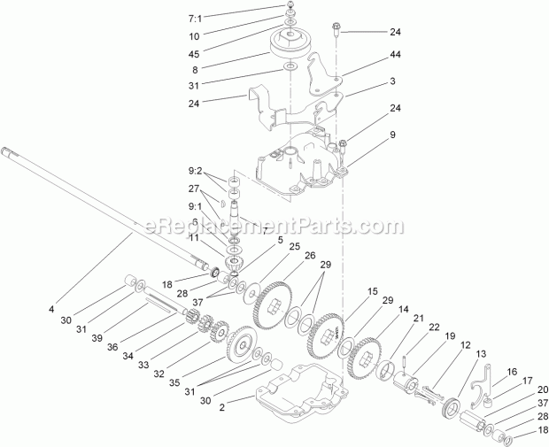 Toro 22195 (311000001-311999999) Lawn Mower Gear Case Assembly No. 74-1860 Diagram
