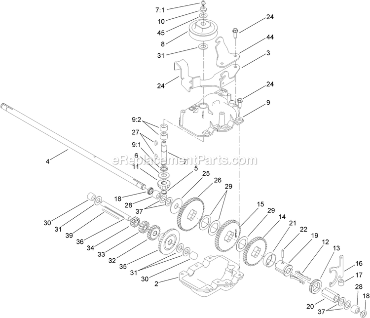 Toro 22196 (313000001-313999999)(2013) 21in Heavy-Duty Recycler/Rear Bagger Lawn Mower Gear Case Assembly Diagram