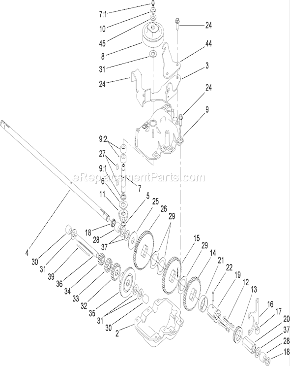 Toro 22197 (310000001-310999999)(2010) Lawn Mower Gear Case Assembly No. 74-1860 Diagram