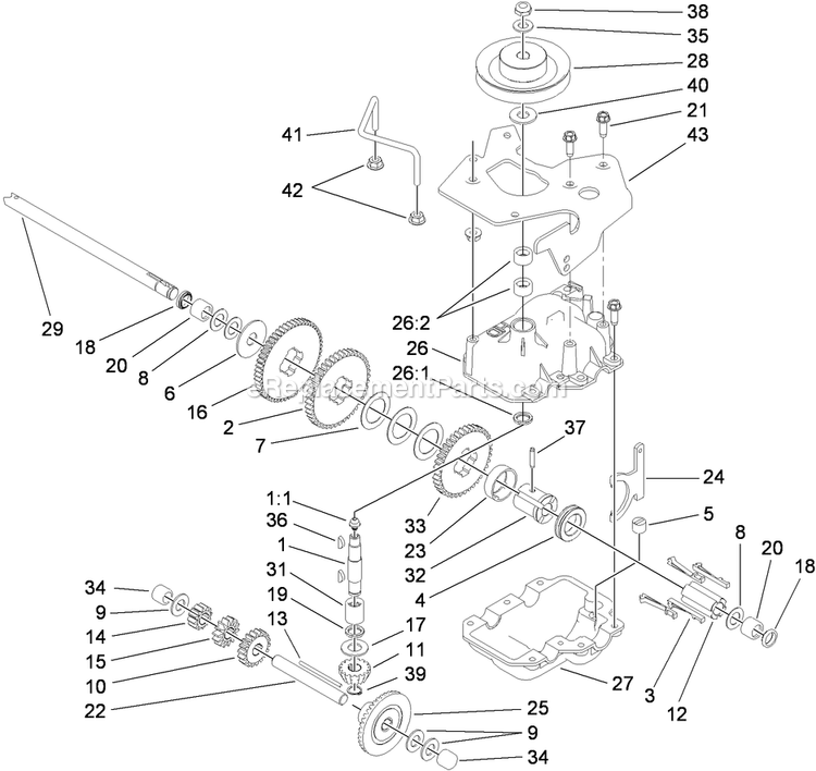 Toro 22200TE (290000501-290999999)(2009) 66cm Heavy-Duty Rear Bagger Lawn Mower Gear Case Assembly Diagram