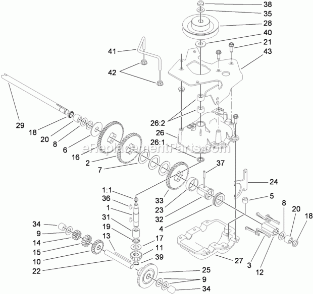 Toro 22200TE (290000501-290999999) 66cm Heavy-duty Rear Bagger Lawn Mower, 2009 Gear Case Assembly No. 116-0786 Diagram