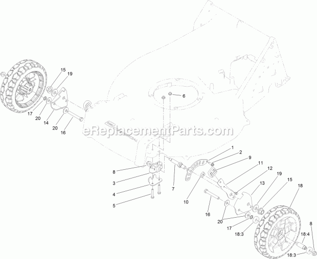 Toro 22293 (314000001-314999999) 53cm Heavy-duty Recycler/rear Bagger Lawn Mower, 2014 Height-Of-Cut and Wheel Assembly Diagram