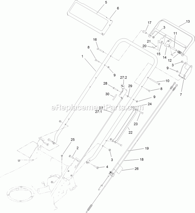 Toro 22296 (316000001-316999999) 21in Heavy-duty Recycler/rear Bagger Lawn Mower, 2016 Handle and Control Assembly Diagram