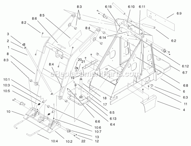 Toro 22304 (900001-990001) (1999) Dingo 222 Traction Unit Frame and Loader Arm Assembly Diagram
