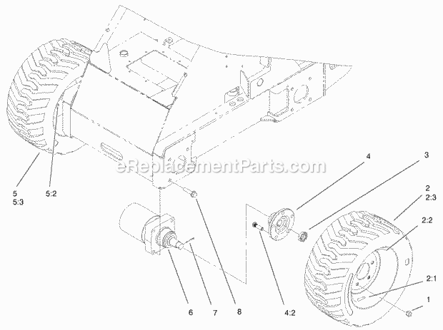 Toro 22305A (200000501-200999999) Dingo 322 Traction Unit, 2000 Wheel and Motor Assembly Diagram