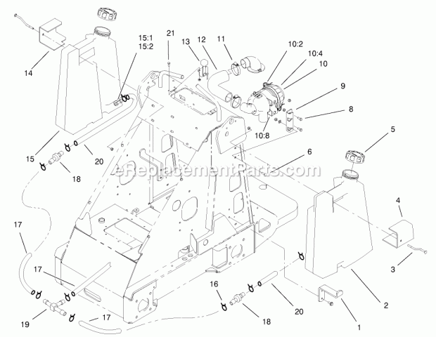 Toro 22305A (200000501-200999999) Dingo 322 Traction Unit, 2000 Fuel Tank and Air Filter Assembly Diagram