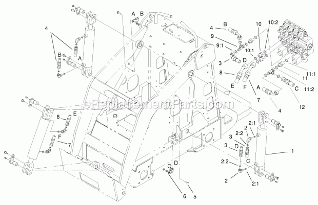 Toro 22305TE (990001-999999) (1999) Dingo 322 Traction Unit Hydraulic Cylinders Assembly Diagram