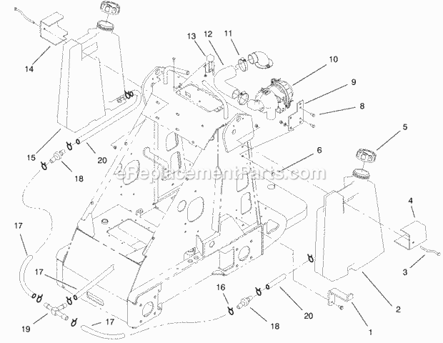 Toro 22305 (990001-991007) (1999) Dingo 322 Traction Unit Fuel Tank and Air Filter Assembly Diagram