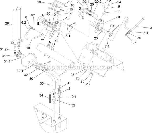 Toro 22317 (250000001-250000300) Dingo 220 Compact Utility Loader, 2005 Hydraulic Valve Assembly Diagram
