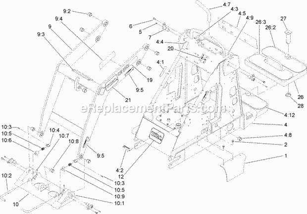 Toro 22317 (290000001-290999999) Dingo 220 Compact Utility Loader, 2009 Frame and Loader Arm Assembly Diagram