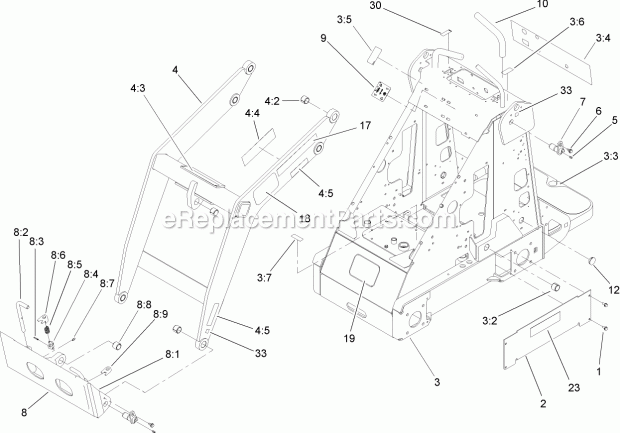 Toro 22318 (250000001-250000300) 323 Compact Utility Loader, 2005 Frame and Loader Arm Assembly Diagram