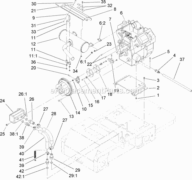 Toro 22318 (260000001-260999999) 323 Compact Utility Loader, 2006 Engine and Pump Assembly Diagram