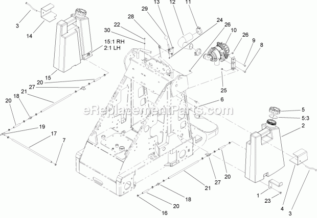 Toro 22318 (260000001-260999999) 323 Compact Utility Loader, 2006 Fuel Tank and Air Filter Assembly Diagram