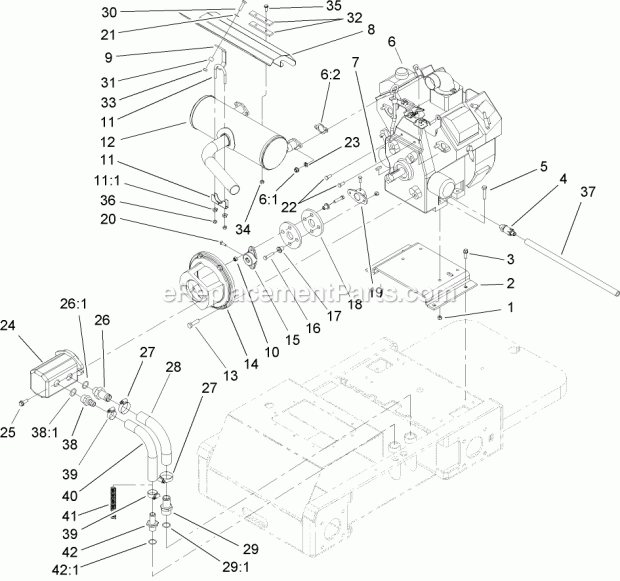 Toro 22318 (270000001-270999999) 323 Compact Utility Loader, 2007 Engine and Pump Assembly Diagram